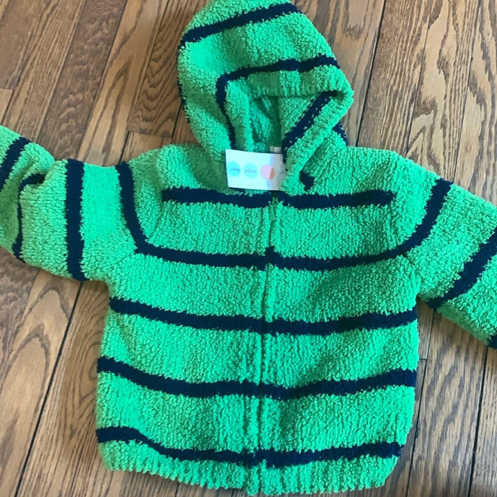 Green with navy blue stripes knit zip up hooded sweatshirt 4T new with tags